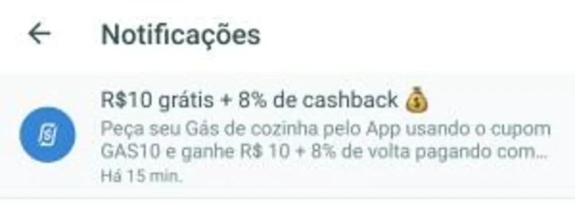 [Selecionados] R$10 de desconto + 8% de cashback ao comprar Gás