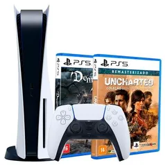 Kit Console Sony Playstation 5 + Jogo Demon´s Soul´s PS5 + Jogo Uncharted: Coleção Legado dos Ladrões, PS5