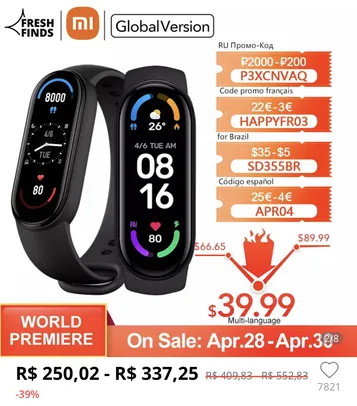 Mi band 6 Versão Global Pulseira Inligente 1.56" Tela Amoled R$250