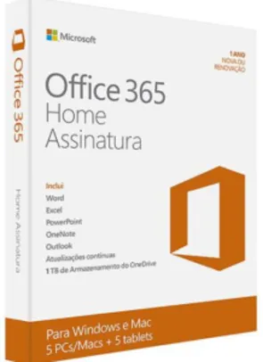 Microsoft Office 365 Home: 5 Licenças (PC, Mac, Android e IOS) + 1 TB de HD virtual para cada licença