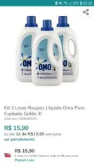 Kit 3 Lava-Roupas Líquido Omo Puro Cuidado Galão 3l | R$16