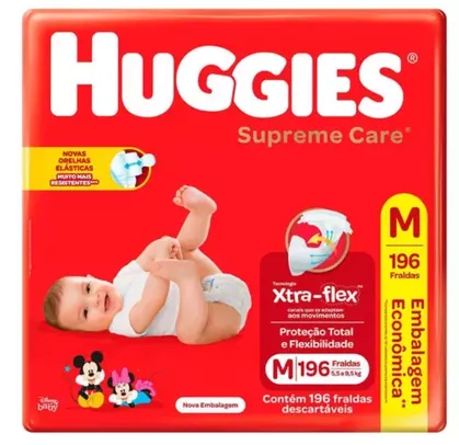 Fralda Huggies Supreme Care Tamanho M com 196 Fraldas Descartáveis