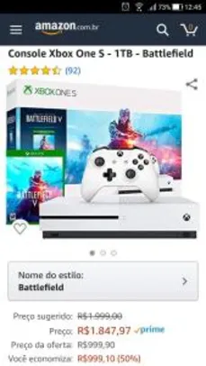 (Amazon PRIME) Xbox one S 1TB + Battlefield v