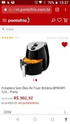 Fritadeira Sem Óleo Air Fryer Britânia BFR04PI 5,5L – Preta - R$302