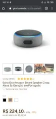 Echo Dot Amazon Smart Speaker Cinza Alexa 3a Geração em Português - R$224