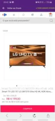 Smart TV LED 70" LG UM7370 Ultra HD 4K, HDR Ativo - R$4200