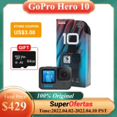GoPro HERO 10 Black Underwater Action Camera 4K 5.3K60 Video, Helmet Sports Cam 23MP Photos, 1080p Live Streaming Go Pro HERO10|Spo