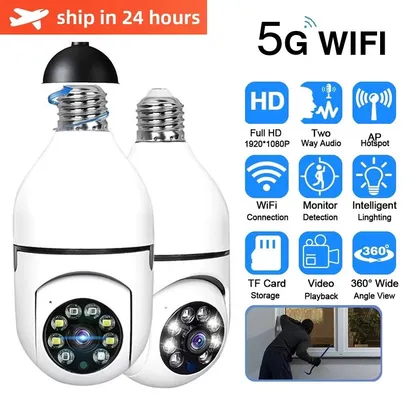 [Imposto Incluso] Câmera de Vigilância Bulbo com Visão Noturna, 5G, WiFi, E27, 2MP,Rastreamento Humano Automático, Zoom Digital 4X Vídeo