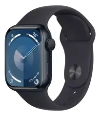 [Cartão MP]Apple Watch Series 9 GPS • Caixa meia-noite de alumínio – 41 mm • Pulseira esportiva meia-noite – P/M