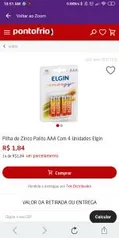 Pilha de Zinco Palito AAA Com 4 Unidades Elgin R$2