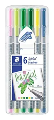 (SUPER 16,91) Caneta Triangular, Staedtler, Fineliner Triplus Botanical, 334 SB6CS8, 0.3mm, 6 Cores