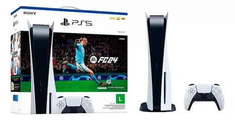 [CC Santander] Playstation 5 825gb Disco + Bundle Ea Sports Fc 24 Midia Física Cor Branco E Preto Sony Bivolt