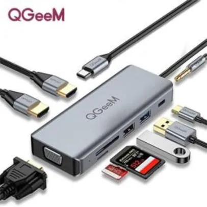 Adaptador Hub QGeeM 9 In 1 4K HDMI VGA USB 2.0/3.0/C SD Micro SD | R$164