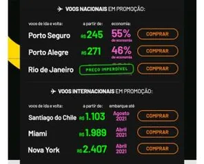 Desconto em vôos nacionais e internacionais