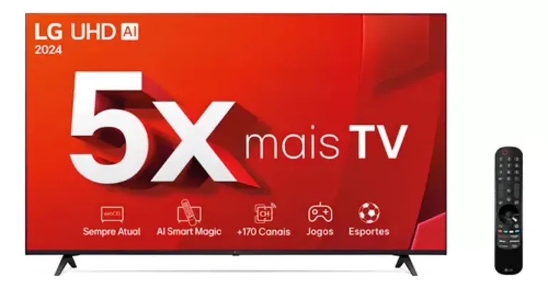 Smart TV LG 55 4K Ultra HD 55UT8050PSA Processador a5 Ger7 AI Alexa/Chromecast integrado Otimizador de Jogos webOS 24 com Controle Smart Magic