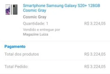 [Cliente Ouro] Samsung Galaxy S20+ - R$3.224