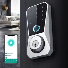 Fechadura de porta inteligente com controle APP, Fechadura de entrada sem chave, Impressão digital e desbloqueio com chave, Bloqueio automático