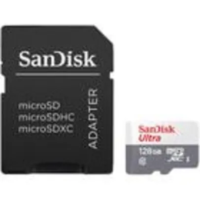 Cartão de Memória SanDisk Ultra MicroSD UHS-I, 128GB, com Adaptador 100MB/s - C10 - SDSQUNR-128G-GN3MA