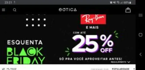 Até 50% em óculos Rayban na eótica