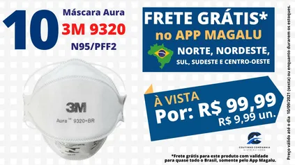 10 MÁSCARAS 3M AURA 9320BR