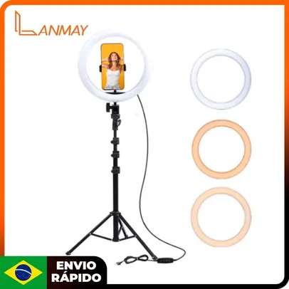 [DoBrasil/Moedas] Ring Light Anel Luz De 26cm E Tripé De 2 Metros 