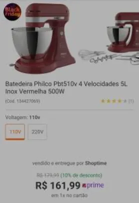 Batedeira Philco Pbt510v 4 Velocidades Inox Vermelha 500W | R$162