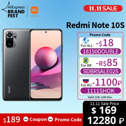 [11.11] Xiaomi Redmi Note 10S 6/64 GB, cinza 