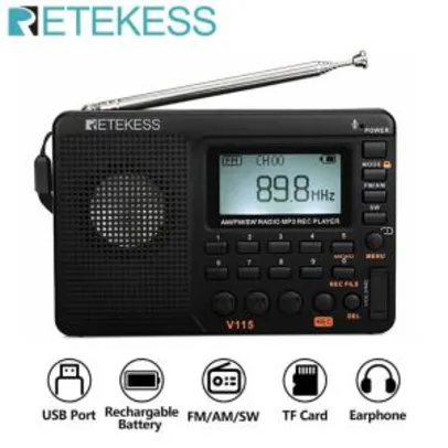 [Primeira Compra] Rádio FM/AM Retekess v115 MP3 | R$81