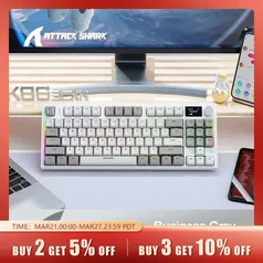 [Taxas Inclusas/Moedas] Teclado Mecânico Sem Fio Attack Shark K86 RGB, Hot Swap, PBT, Gasket, Com Display/Knob de Volume