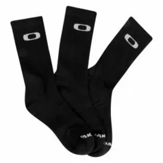 Meia Oakley Cano Alto Mod Crew Sock c/ 3 Pares Masculina - Preto