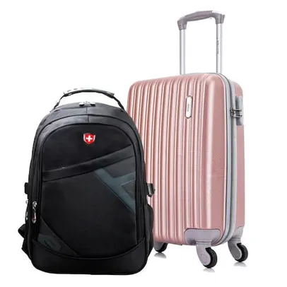 Kit Mala de Viagem de Bordo Londres Rose + Mochila Executiva Monte Carlo Swiss Move