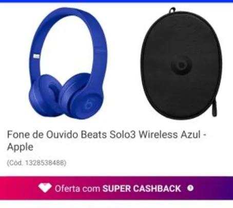 [AME 50%]Fone de Ouvido Beats Solo3 Wireless Azul - Apple | R$ 1199