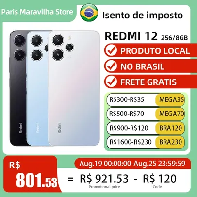 [Do Brasil] Smartphone Xiaomi Redmi 12 256GB ROM 8GB RAM