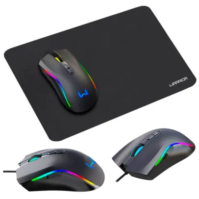 Kit Mouse e Mouse Pad Gamer Multi Warrior Armory 7 Botões RGB Preto - MO396