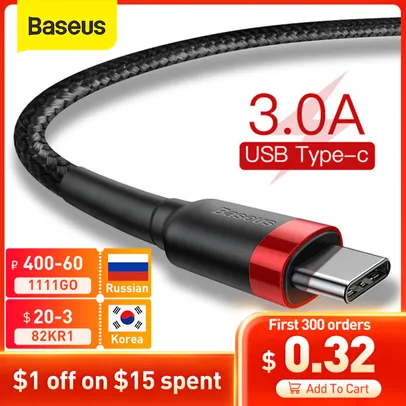 [11.11] Cabo USB-C Baseus 0.5m com suporte a carregamento rápido 3A