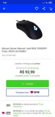 Mouse Gamer Mancer Lead RGB 10000DPI Preto | R$93