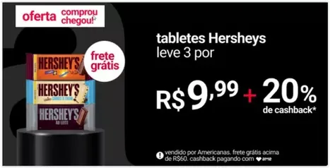 [Leve 3/ AME R$ 8] Barra de Chocolate Hersheys