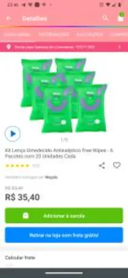 Kit lenço umedecido antisséptico Free Wipes | R$35
