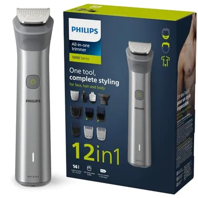 Philips Aparador de Pelos Multigroom 12 em 1 para Rosto, Corpo e Cabelos, Tecnologia BeardSense, 100% à Prova d´água, Bivolt – MG5950/15