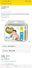 Fralda Infantil Love Care Giga M 104 Unidades R$2