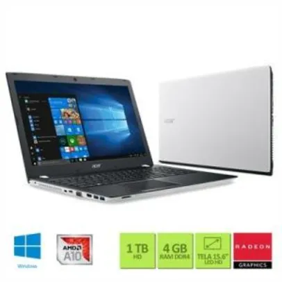 Notebook Acer E5-553G-T4TJ AMD A10 2,4Ghz 4GB RAM 1TB HD AMD Radeon™ R7 M440 com 2GB 15.6" Windows 10 - R$1891