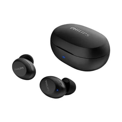 Saindo por R$ 99: PHILIPS Fone de ouvido sem fio TWS bluetooth com microfone e energia para 18 horas totais na cor preto, padrão, TAT1235BK/97 | Pelando