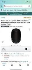 Mouse sem fio Logitech M170 com Design Ambidestro Compacto, Conexão USB e Pilha Inclusa - Preto - R$55