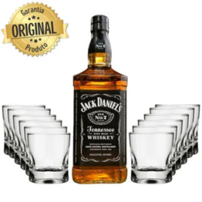 Kit: 1 Whisky Importado Jack Daniels Garrafa 1 Litro + 12 Copos para Whisky Nadir Amassadinho Rocks | R$180