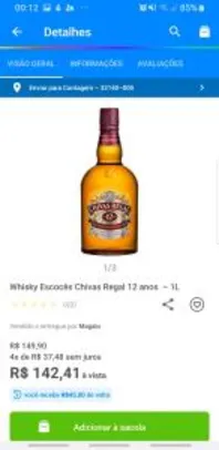 Whisky Escocês Chivas Regal 12 anos - 1L - R$142,41