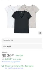 Kit 3 Blusas Feminina Básica Decote V (az/cz/br) Tam M | R$31