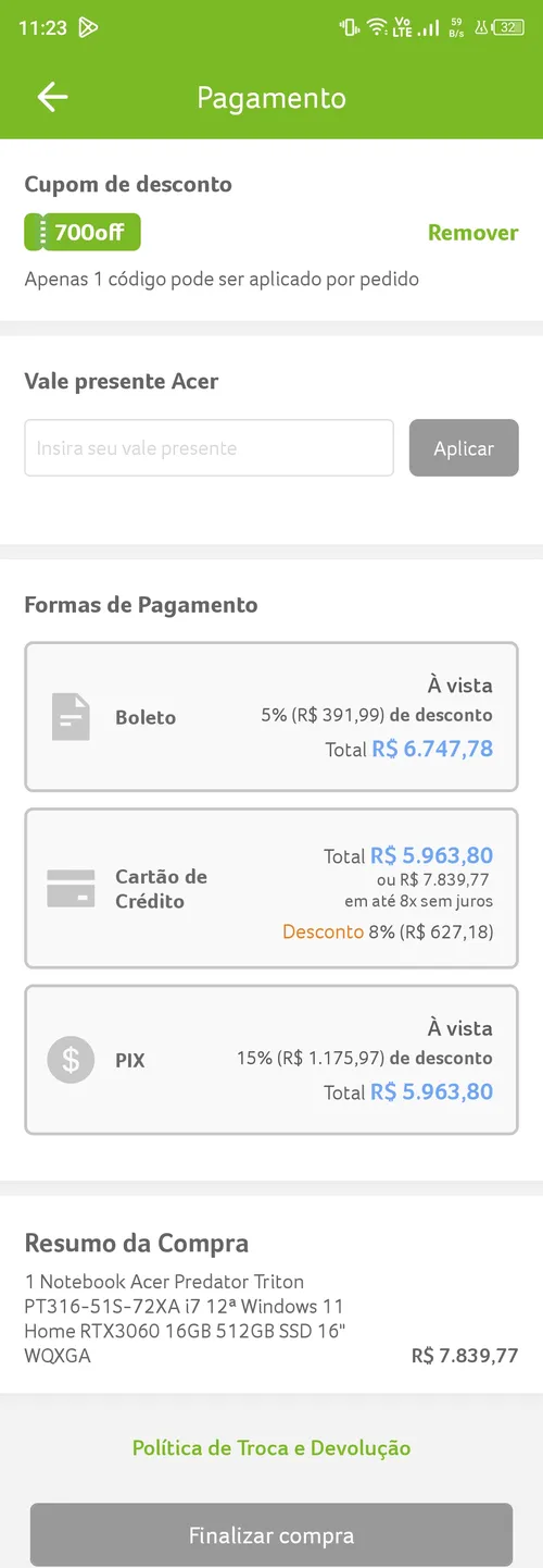 Imagem na descrição da promoção