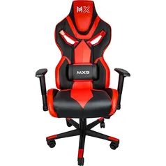 Cadeira Gamer Mymax Mx9, 150kg, Com Almofadas, Braços com Regulagem 2D, Giratória, Cilindro de Gás Classe 2 - 80mm, Preto e Vermelho