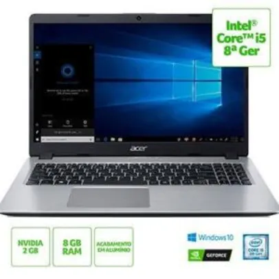 Notebook Aspire 5, Processador Core i5, 8gb, HD de 1tb, Tela de 15.6", Placa de Vídeo NVIDIA GeForce MX130 2GB | R$2.814