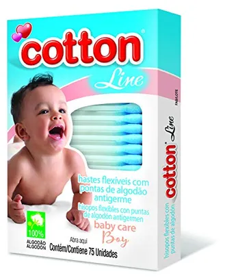 [PRIME][MÍN. 02] Hastes Flexíveis Baby Care Boy 75 Unid. Cotton Line